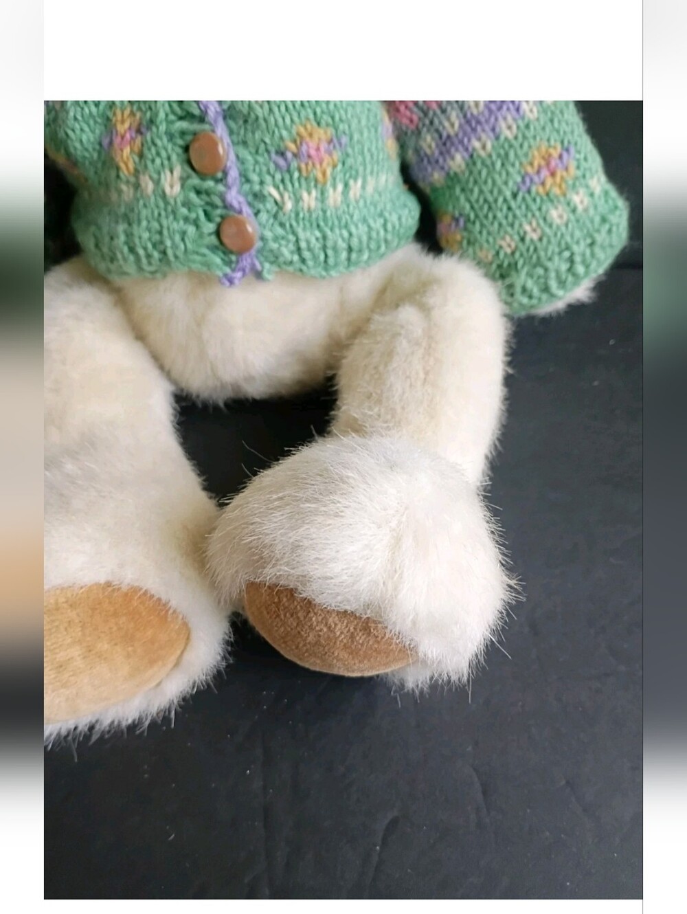 Boyd's Bears White Bear Green Crochet Sweater Pink Hands and Feet Move - Picture 3 of 12